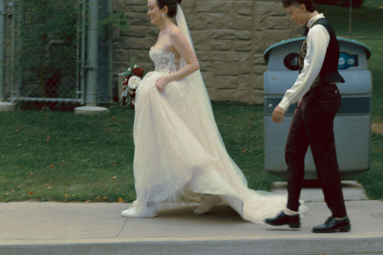 Fall Colours and Thrifted Style at a Toronto Brewery Wedding